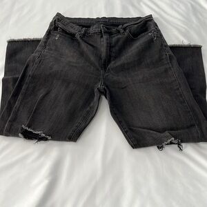 Uniqlo Light Black Distressed Raw Hem Cropped Jeans